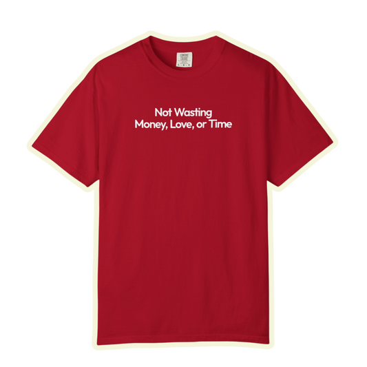 Not Wasting Money Love Or Time Bold Unisex Garment Dyed Comfort Tee for Smart Choices